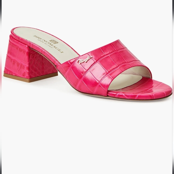 Host Pick ✨️ Bruno Magli Leather Pink Croc Mule Heeled Slide NWT - Picture 3 of 5